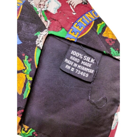 Addiction Men's Christmas Silk Tie Santa Clause Tree  Black Greetings Noel Bells - Picture 2 of 4